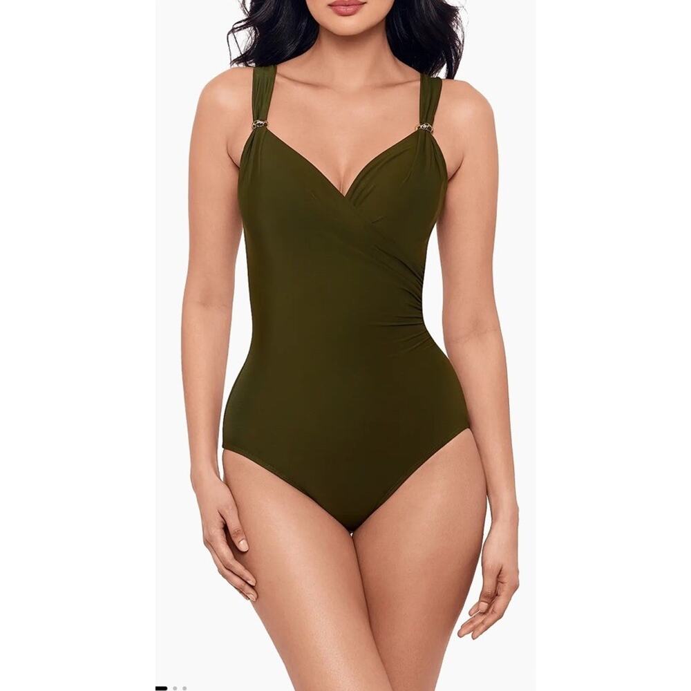 Miraclesuit Razzle Dazzle Siren One Piece Swimsuit Slimming Olivetta Green Sz 16